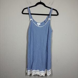 Malizia La Perla Large Nightgown Blue Gingham Lace Hem Bow Trim Sleeveless
